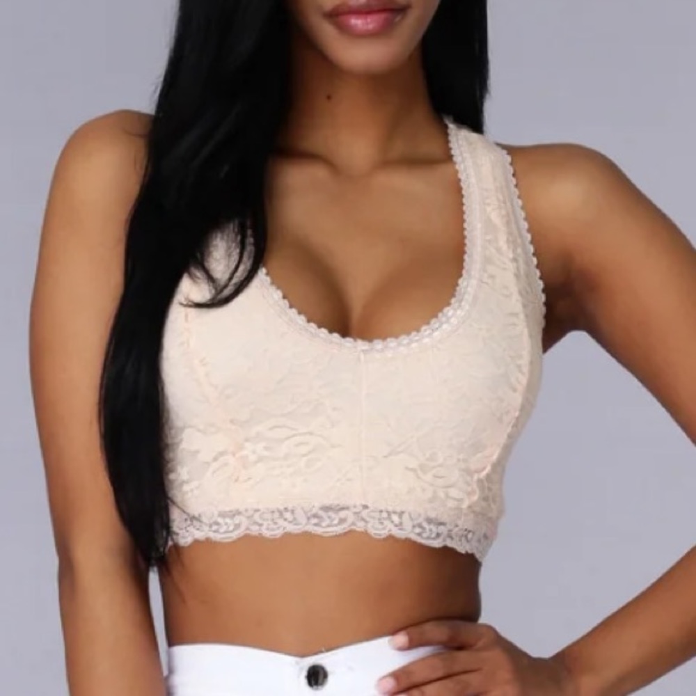 Light Blush Floral Lace Crop Top